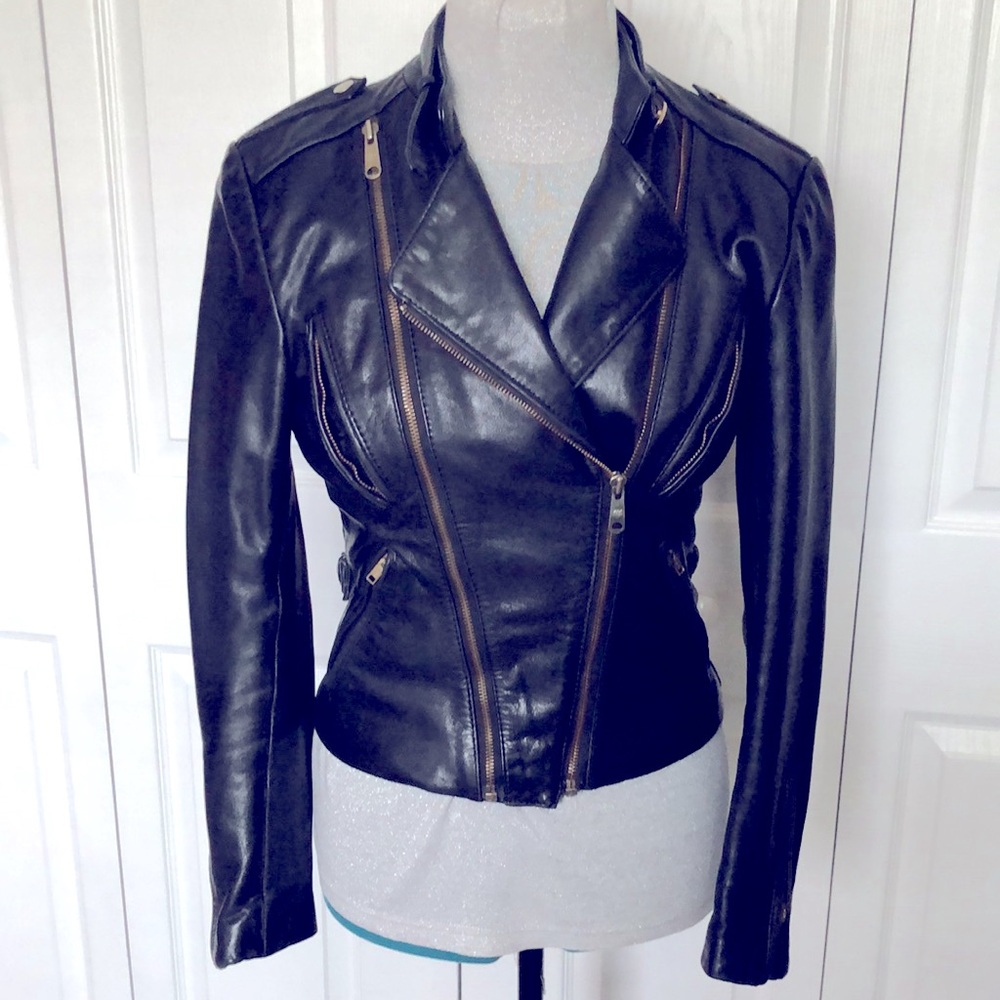 80s Gandalf Detroit Motorcycle Moto Soft Leather Jacket Vintage Size 9 (medium)